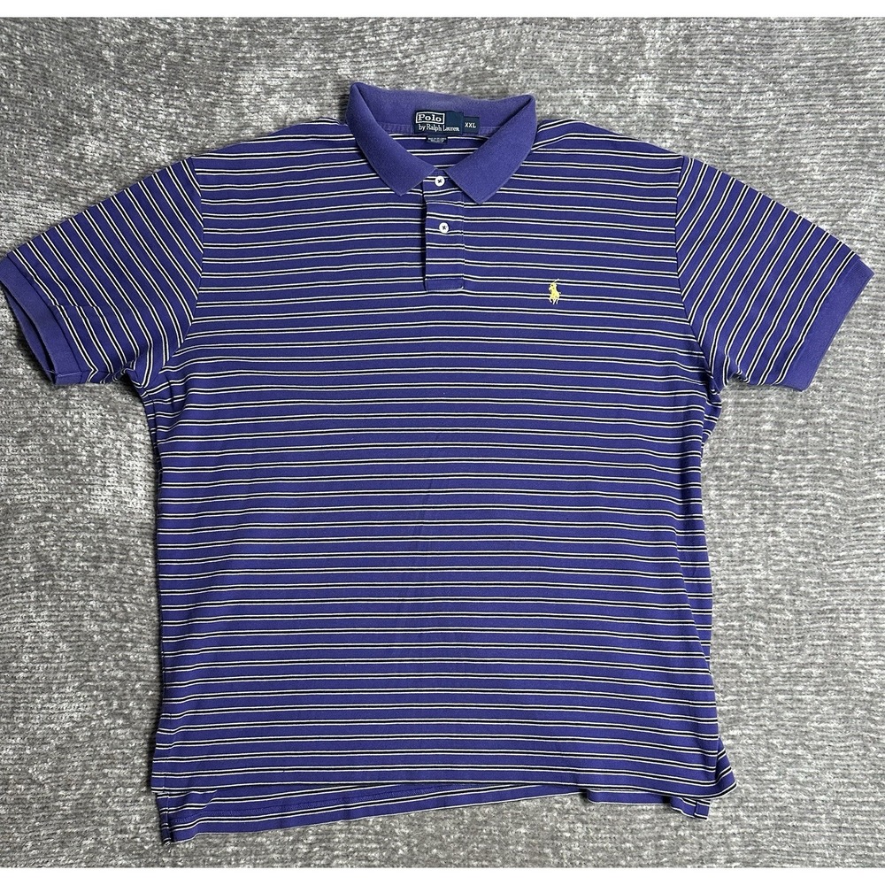Vintage Ralph Lauren Polo Men's XXL Purple Striped Pony Logo Rugby Shirt